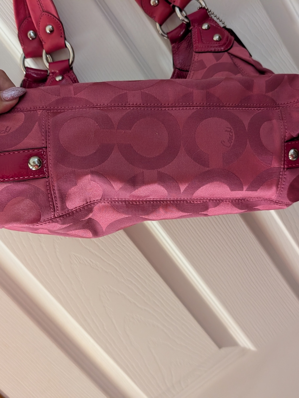 Coach Madison Op Art Maggie hobo bag hot pink jacquard fabric Y2K Rare Purse - Picture 3 of 10